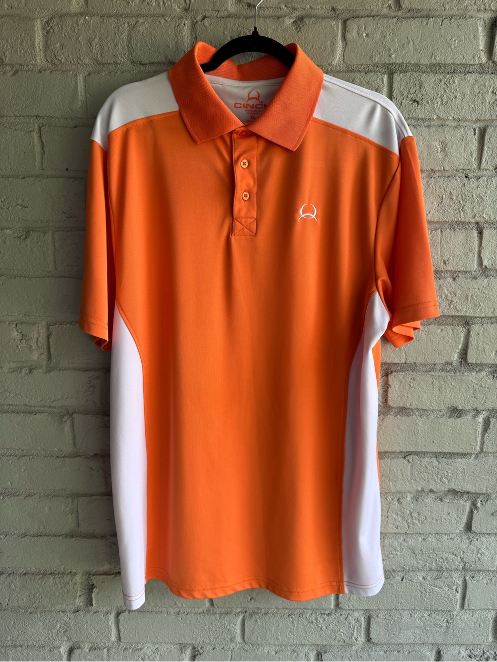 CINCH MENS XL Orange White Performance Polo Shirt Western Golf